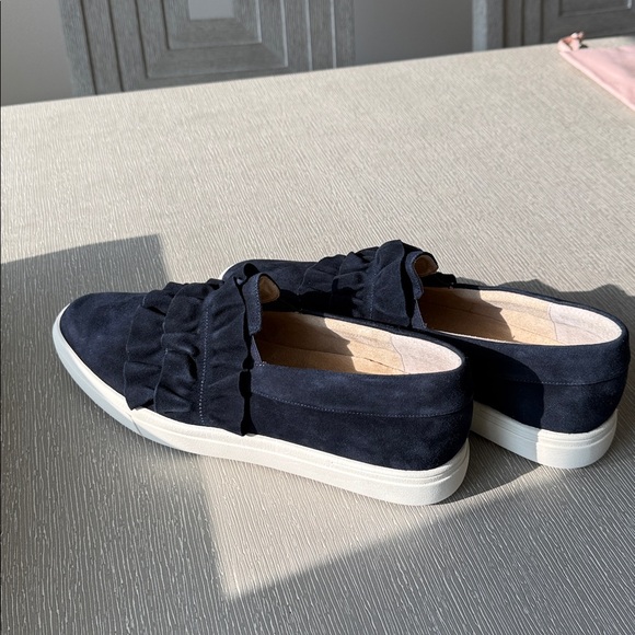 Neiman Marcus Dark Blue Ruffle Loafers
